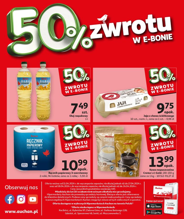 Katalog Auchan w: Mikołów | Oferta 50% zwrotu w e-bonie 18-24.04.2024 | 18.04.2024 - 24.04.2024