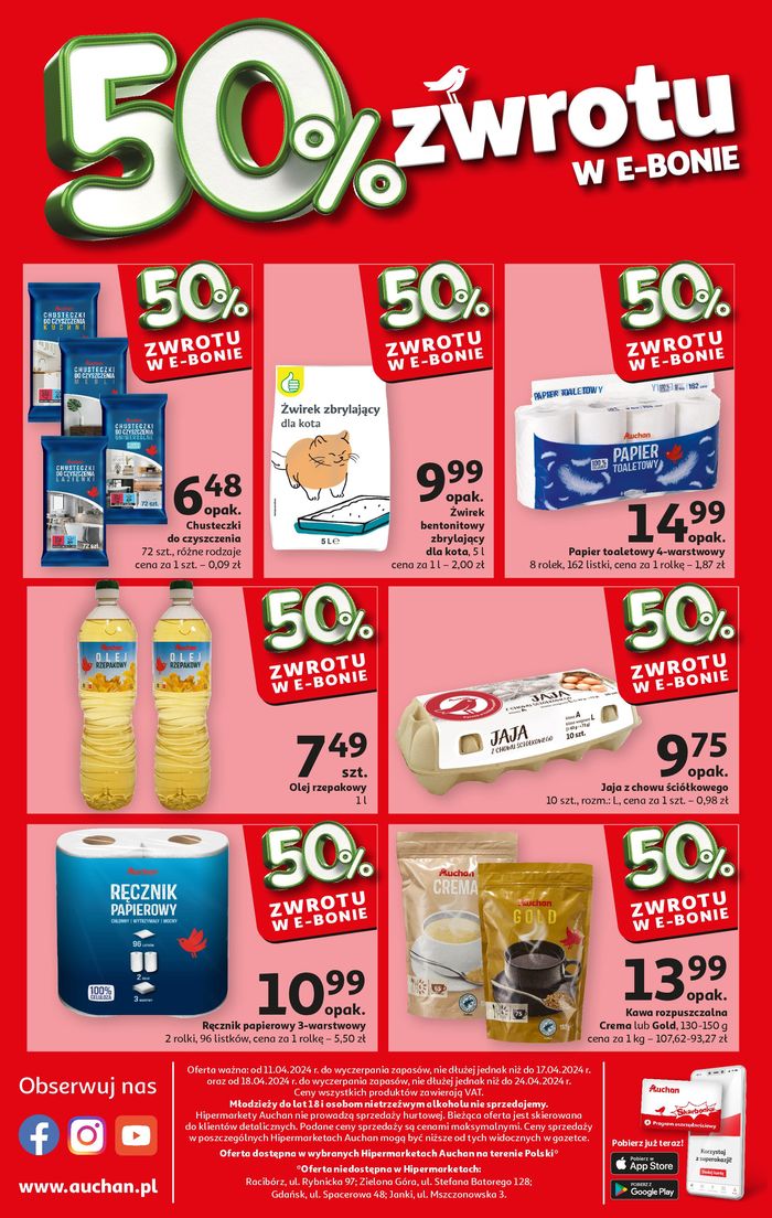 Katalog Auchan | Oferta 50% zwrotu w e-bonie 18-24.04.2024 | 18.04.2024 - 24.04.2024