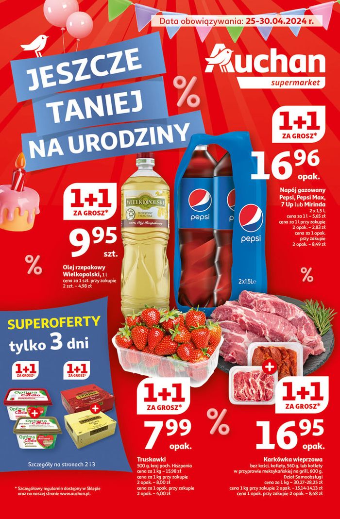 Katalog Auchan w: Dobroszyce | Gazetka Jeszcze taniej na urodziny Supermarket Auchan | 25.04.2024 - 30.04.2024