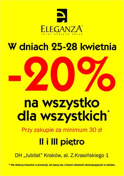 Promocje Supermarkety w Kraków | -20% na WSZYSTKO dla WSZYSTKICH! de Jubilat | 25.04.2024 - 9.05.2024