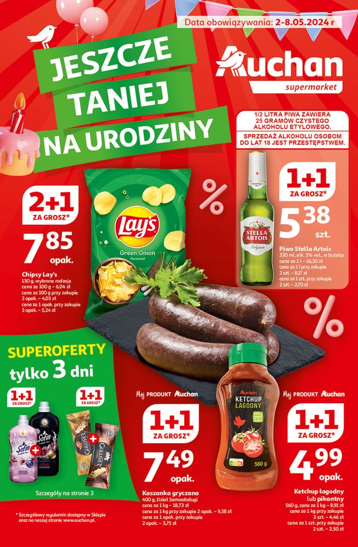 Katalog Auchan w: Gorzkowice | Gazetka Jeszcze Taniej na urodziny Supermarket Auchan | 2.05.2024 - 8.05.2024