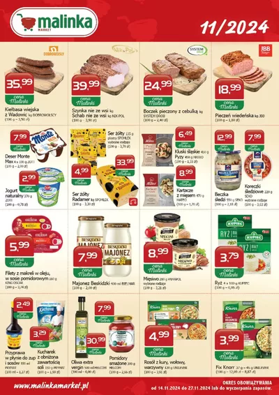 Promocje Supermarkety w Wierzchosławice |  Oferta ważna od 14-11-2024 do 27-11-2024 de Malinka Market | 14.11.2024 - 27.11.2024