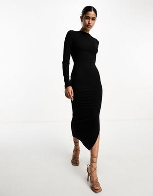 ASOS DESIGN – Czarna sukienka midi z długimi rękawami, odkrytymi plecami i paseczkami na plecach za 83,4 zł w ASOS