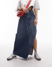 Topshop – Spódnica jeansowa maxi w kolorze indygo z rozcięciem na udzie za 173,4 zł w ASOS