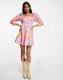 Miss Selfridge – Popelinowa sukienka mini z bufkami w kwiatowy wzór oversize za 66 zł w ASOS