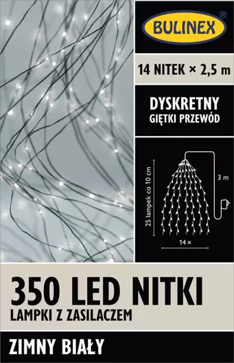 Lampki wewnętrzne 350 LED Bulinex nitki 14 x 2,5 m barwa zimna biała za 75,98 zł w Castorama