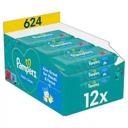 Pampers, Fresh Clean, chusteczki nawilżane, 12x52 szt. za 69,99 zł w Smyk