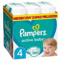 Pampers, Active Baby, pieluchy jednorazowe, rozmiar 4, 9-14 kg, 180 szt. za 149,99 zł w Smyk