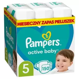 Pampers, Active Baby, pieluchy jednorazowe, rozmiar 5, 11-16 kg, 150 szt. za 149,99 zł w Smyk