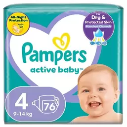 Pampers, Active Baby, pieluchy jednorazowe, rozmiar 4, 9-14 kg, 76 szt. za 93,49 zł w Smyk