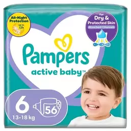 Pampers, Active Baby, pieluchy jednorazowe, rozmiar 6, 13-18 kg, 56 szt. za 93,49 zł w Smyk