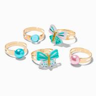 Claire's Club Gold Butterfly Flower Box Rings - 5 Pack za 25,74 zł w Claire's