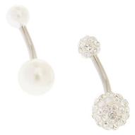 Silver-tone Pearl Fireball Crystal Belly Rings - 2 Pack za 33,96 zł w Claire's