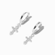 C LUXE by Claire's Sterling Silver Cubic Zirconia Ornate Cross Hoop Earrings za 53,95 zł w Claire's