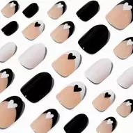 Black & White Hearts Round Vegan Press On Faux Nail Set - 24 Pack za 5 zł w Claire's