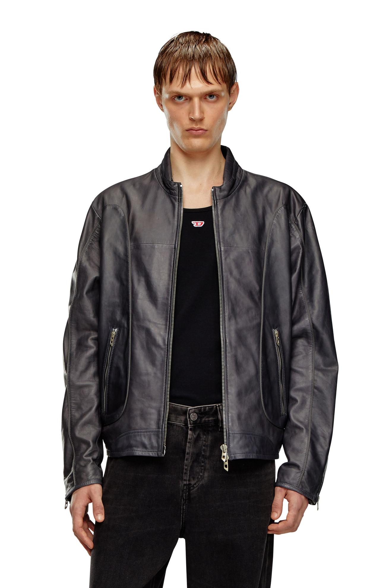Leather biker jacket with piping za 450 zł w Diesel