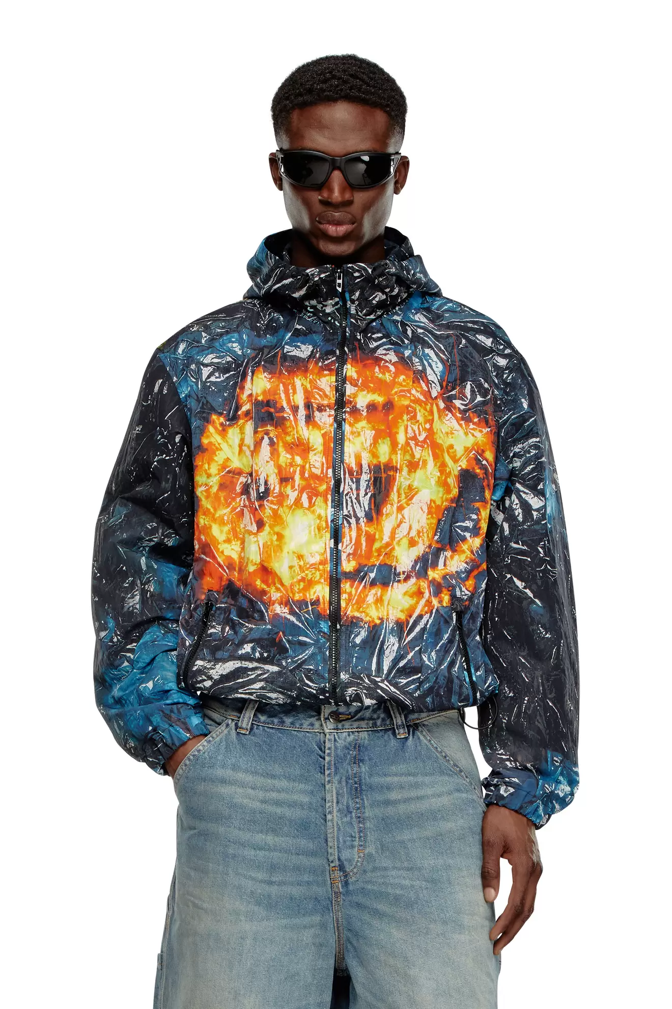 Hooded windbreaker with poster print za 313 zł w Diesel