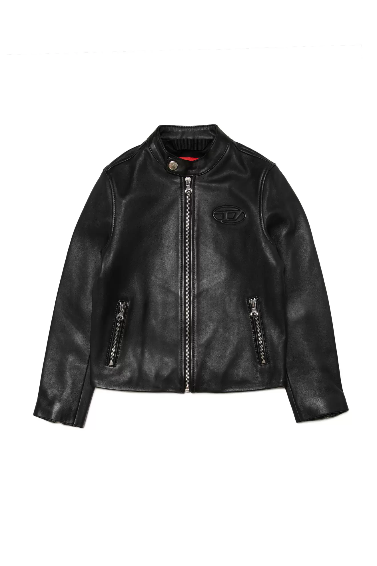 Leather biker jacket with embossed logo za 530 zł w Diesel