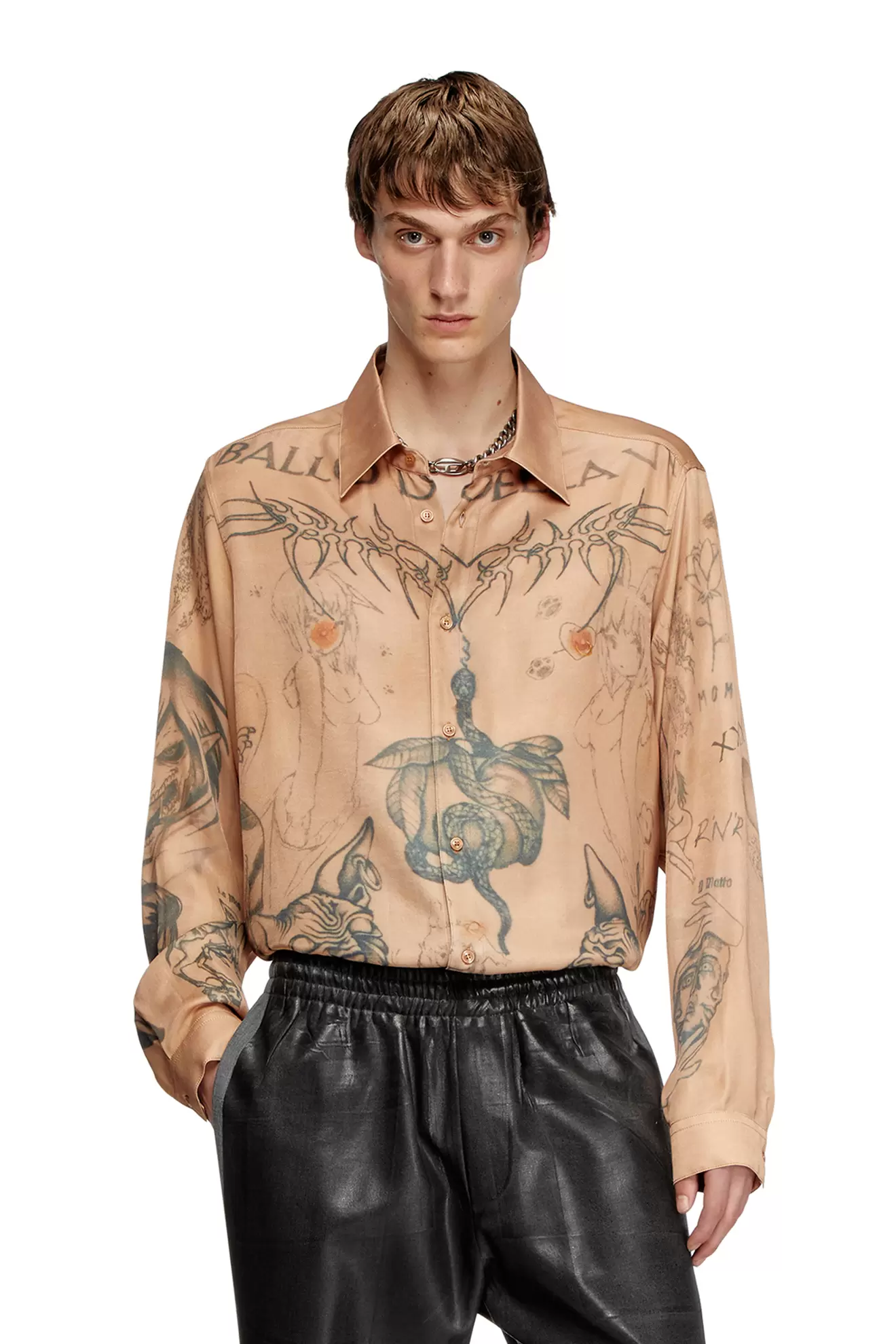 Fluid satin shirt with tattoo print za 419 zł w Diesel