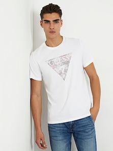 T-shirt ze stretchem i trójkątnym logo za 97 zł w Guess