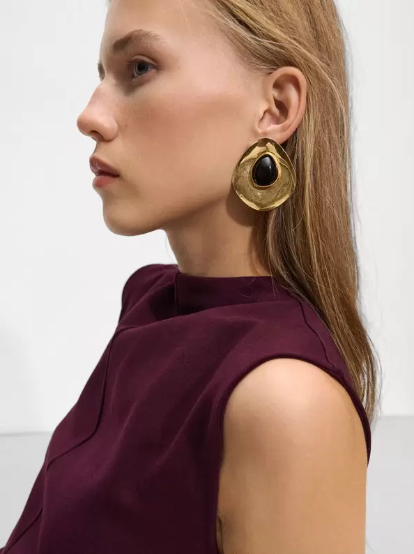 Golden Oval Earrings With Stone Effect za 29,99 zł w Parfois