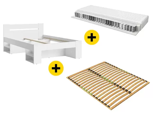 Zestaw łóżko  białe ze stelażem i materacem Premia 140x200 za 1589 zł w Meble Gust