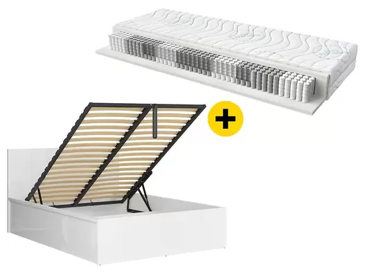 Zestaw łóżko  biały połysk ze stelażem i materacem Merida 160x200 za 1699 zł w Meble Gust