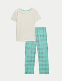 Pure Cotton Checked Slogan Pyjama Set za 73 zł w Marks and Spencer