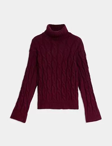 Cable Knit Roll Neck Jumper za 190 zł w Marks and Spencer