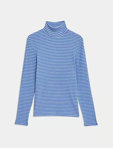 Cotton Rich Striped Funnel Neck Top za 91 zł w Marks and Spencer